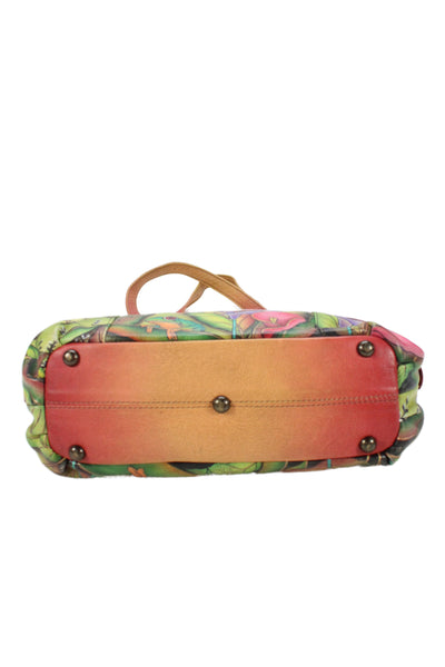 Anuschka Womens Leather Animal Print Snap Closure Shoulder Bag Multicolor