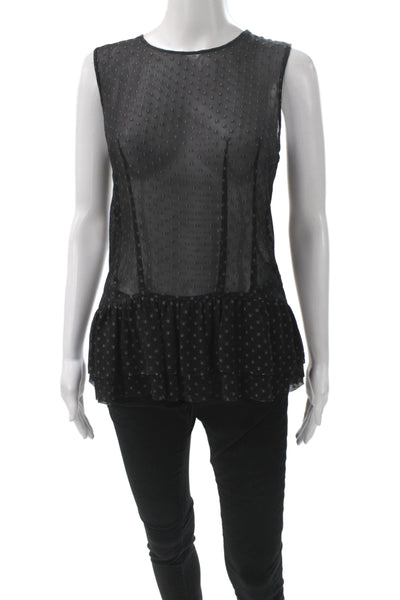 Theory Womens Basic Polka Dot Sleeveless Round Neck Button Blouse Size S