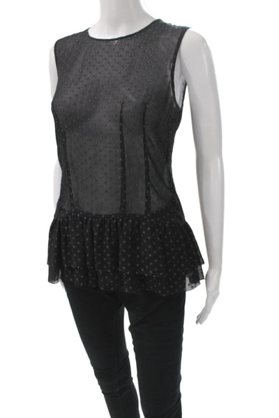 Theory Womens Basic Polka Dot Sleeveless Round Neck Button Blouse Size S