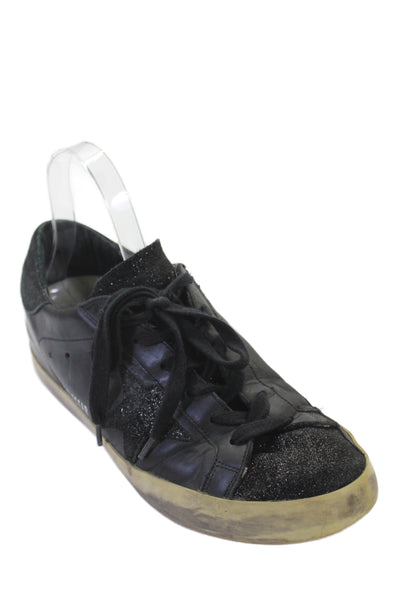 Golden Goose Women's Super Star Leather Lace Up Sneakers Black Size 7