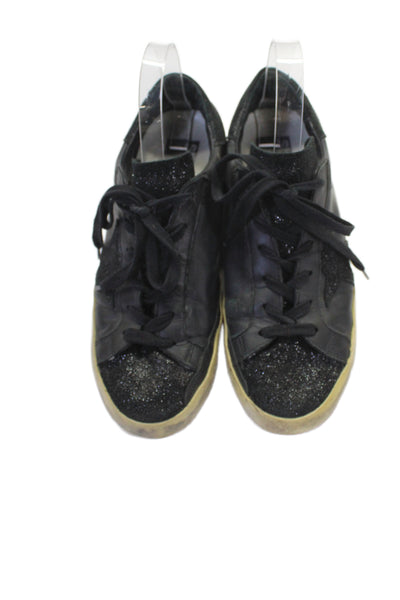 Golden Goose Women's Super Star Leather Lace Up Sneakers Black Size 7