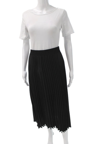 Catherine Catherine Malandrino Women Pleated Black Midi Skirt Polyester Size S