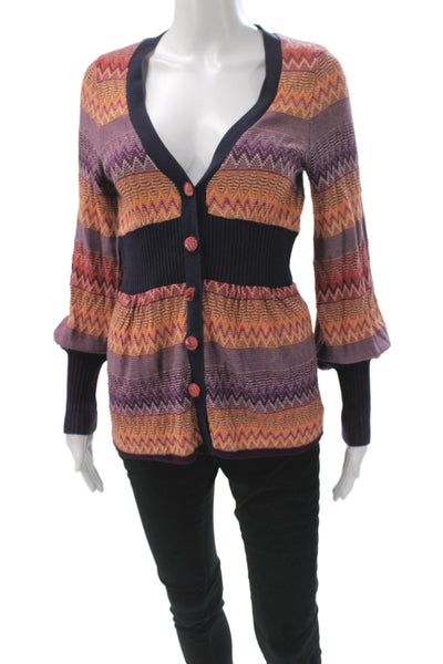 Moth Anthropologie Women Purple Geometric V-Neck Cardigan Long Sleeve Size XS