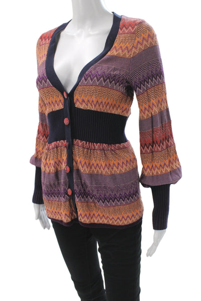 Moth Anthropologie Women Purple Geometric V-Neck Cardigan Long Sleeve Size XS
