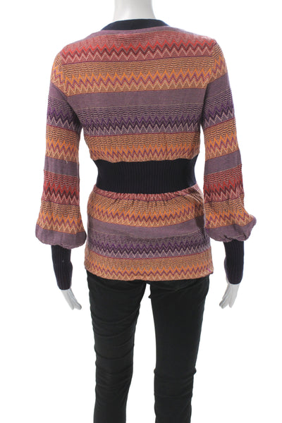 Moth Anthropologie Women Purple Geometric V-Neck Cardigan Long Sleeve Size XS