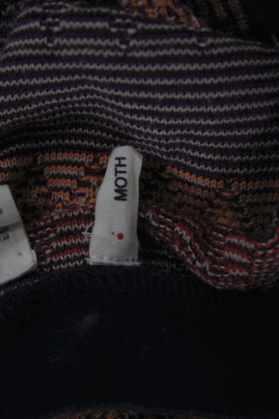 Moth Anthropologie Women Purple Geometric V-Neck Cardigan Long Sleeve Size XS