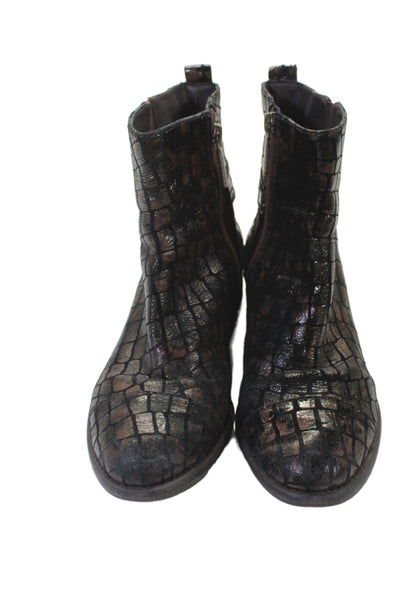 Donald J Pliner Womens Side Zip Block Heel Croc Printed Boots Brown Leather 7M