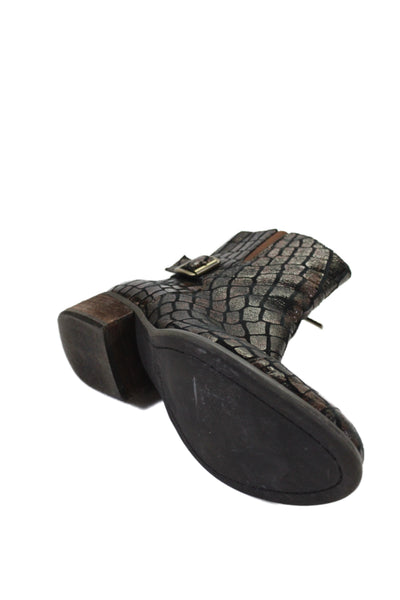 Donald J Pliner Womens Side Zip Block Heel Croc Printed Boots Brown Leather 7M