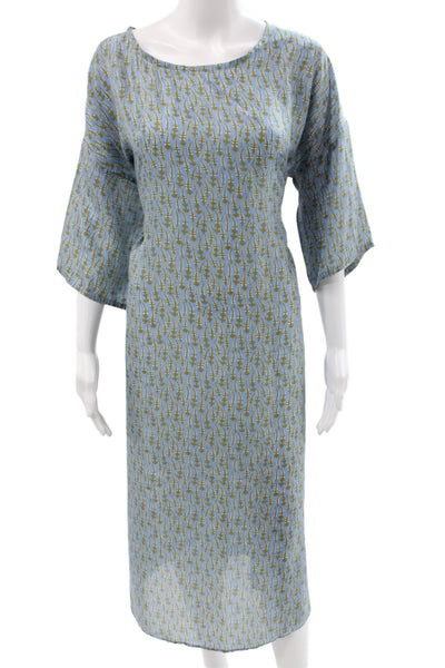 Lagrua Capri Womens Kaftan Midi Blue Geometric Boatneck 3/4 Sleeve Size S