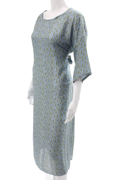 Lagrua Capri Womens Kaftan Midi Blue Geometric Boatneck 3/4 Sleeve Size S