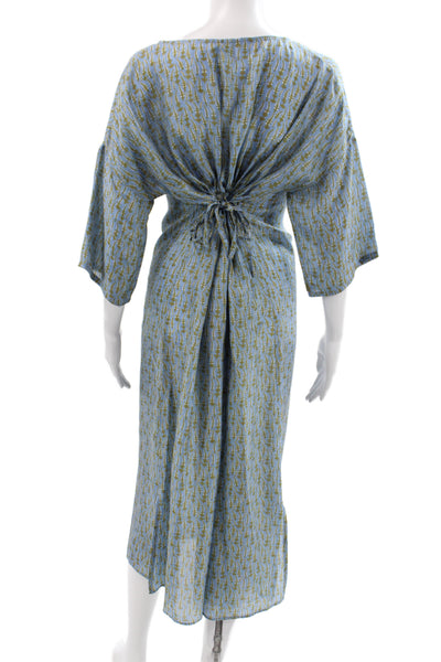 Lagrua Capri Womens Kaftan Midi Blue Geometric Boatneck 3/4 Sleeve Size S