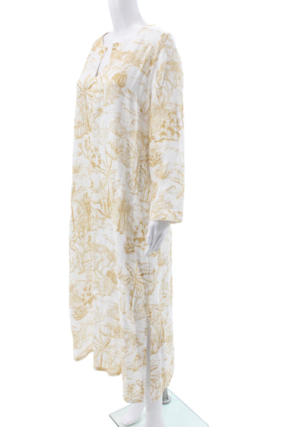 Sartoria Saracena Womens Maxi Linen Floral V-Neck Longsleeve Dress White Size S