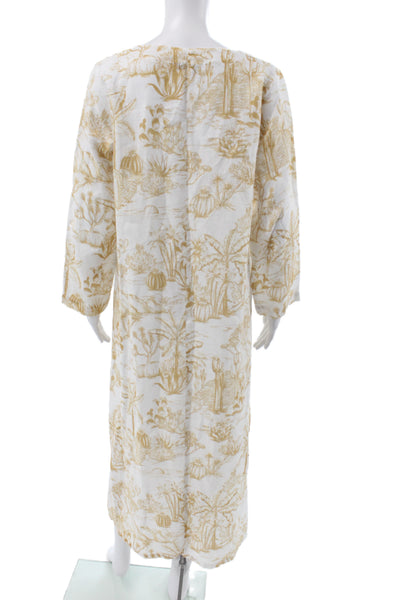 Sartoria Saracena Womens Maxi Linen Floral V-Neck Longsleeve Dress White Size S