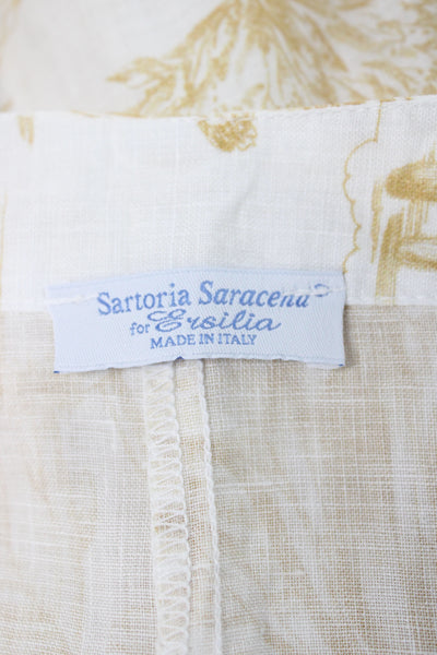 Sartoria Saracena Womens Maxi Linen Floral V-Neck Longsleeve Dress White Size S