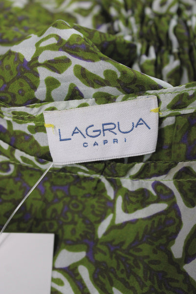 Lagrua Capri Womens Kaftan Silk Floral Midi Green 3/4 Sleeve Size S