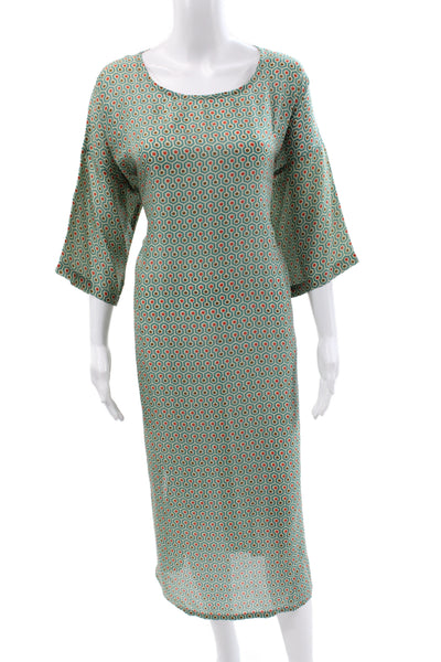 Lagrua Capri Womens Multicolor Silk Kaftan Dress Midi 3/4 Sleeve Size S