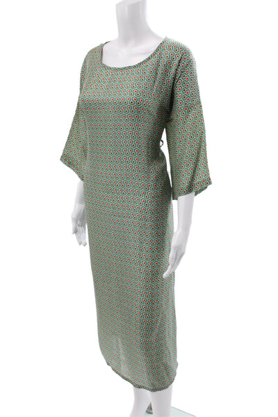 Lagrua Capri Womens Multicolor Silk Kaftan Dress Midi 3/4 Sleeve Size S