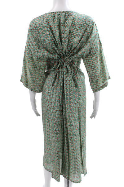Lagrua Capri Womens Multicolor Silk Kaftan Dress Midi 3/4 Sleeve Size S