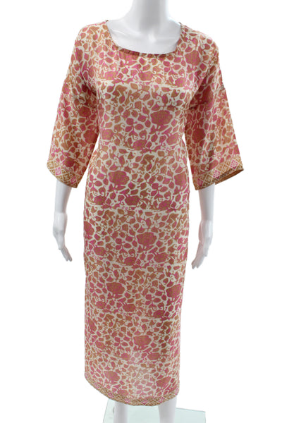 Lagrua Capri Womens Multicolor Silk Midi Kaftan 3/4 Sleeve Size S