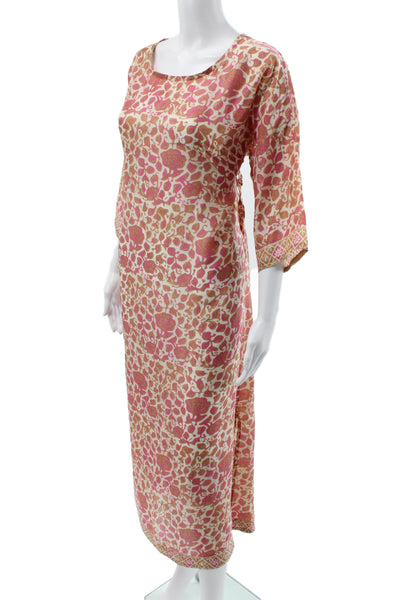 Lagrua Capri Womens Multicolor Silk Midi Kaftan 3/4 Sleeve Size S
