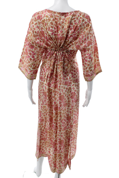 Lagrua Capri Womens Multicolor Silk Midi Kaftan 3/4 Sleeve Size S