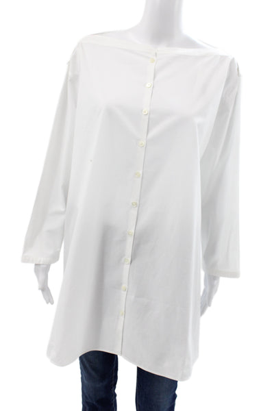 Toteme Womens White 3/4 Sleeve Boat Neck Tunic Button-Up Size L