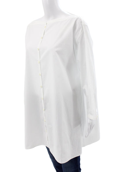 Toteme Womens White 3/4 Sleeve Boat Neck Tunic Button-Up Size L