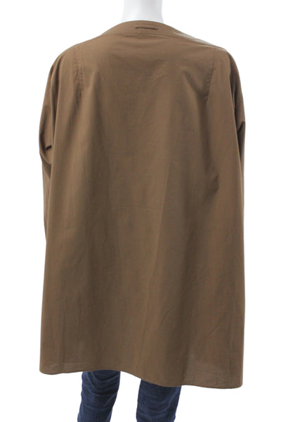 Toteme Women Brown Cotton Boat Neck Tunic Button Up 3/4 Sleeve Size L