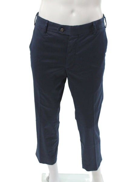 Peter Millar Mens Cropped Cotton Blue Solid Nautical Pants Button Size 32