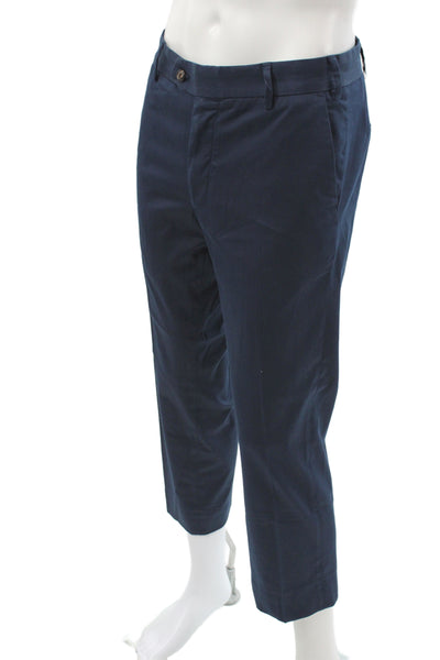 Peter Millar Mens Cropped Cotton Blue Solid Nautical Pants Button Size 32