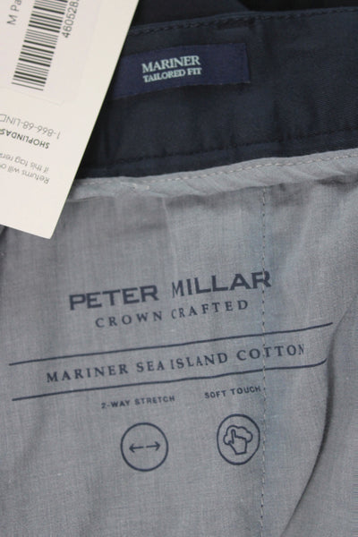 Peter Millar Mens Cropped Cotton Blue Solid Nautical Pants Button Size 32