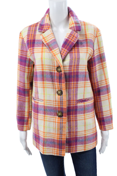 Nordstrom Women Basic Plaid Jacket Multicolor Button Long Sleeve Size L