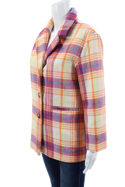 Nordstrom Women Basic Plaid Jacket Multicolor Button Long Sleeve Size L