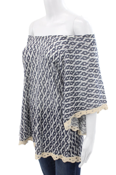 Eberjey Womens Off Shoulder Argyle Tunic Blouse Blue 3/4 Sleeve Size S