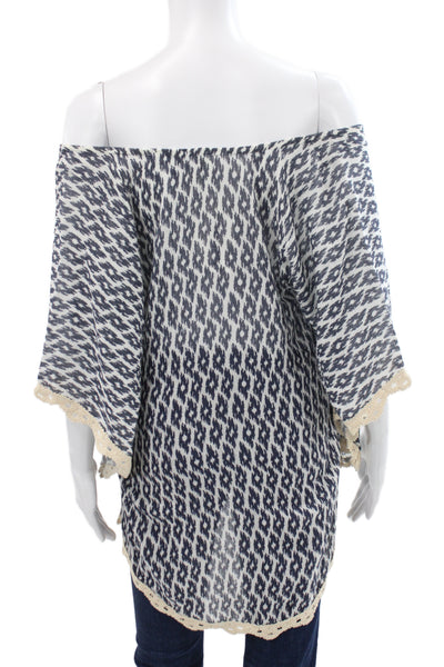 Eberjey Womens Off Shoulder Argyle Tunic Blouse Blue 3/4 Sleeve Size S