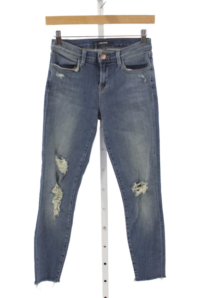 J Brand Women Ankle Jeans Mid Rise Blue Distressed Cotton Size 25