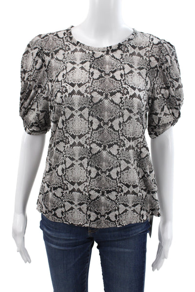 A.L.C. Womens Animal Print Cotton Crew Neck Short Sleeve Blouse Size S