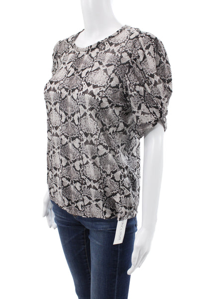 A.L.C. Womens Animal Print Cotton Crew Neck Short Sleeve Blouse Size S