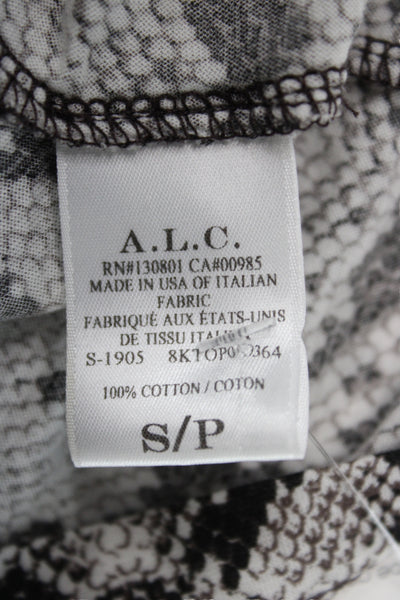 A.L.C. Womens Animal Print Cotton Crew Neck Short Sleeve Blouse Size S