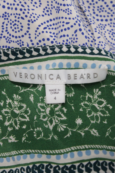 Veronica Beard Women Blue Silk Paisley V-Neck Long Sleeve Mini Dress Size 4