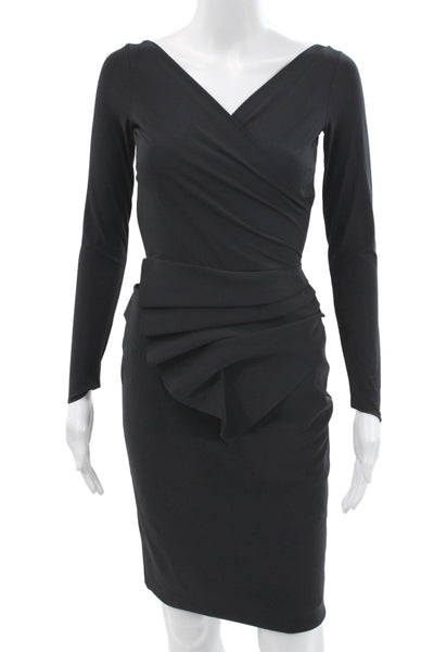 Chiara Boni La Petite Robe Women Sheath Dress Black V-Neck Size 40