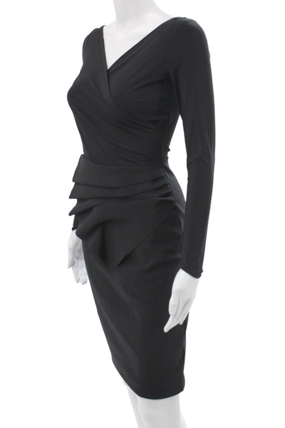Chiara Boni La Petite Robe Women Sheath Dress Black V-Neck Size 40
