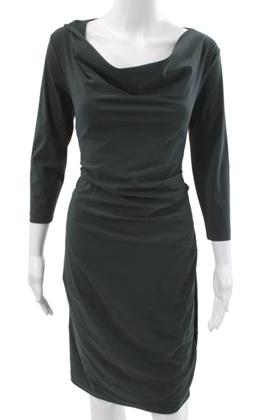 Porto Women Sheath Dress Gray Cowl Neck 3/4 Sleeve Knee Length Size 0
