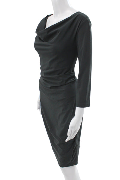 Porto Women Sheath Dress Gray Cowl Neck 3/4 Sleeve Knee Length Size 0
