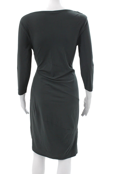 Porto Women Sheath Dress Gray Cowl Neck 3/4 Sleeve Knee Length Size 0