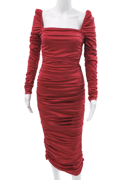 Michael Costello x Revolve Women Bodycon Red Square Neck Longsleeve Dress Size S