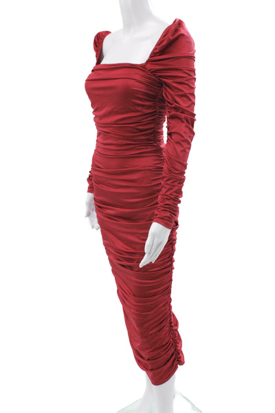 Michael Costello x Revolve Women Bodycon Red Square Neck Longsleeve Dress Size S