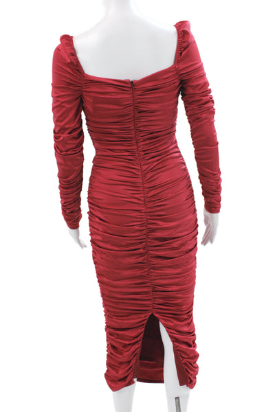 Michael Costello x Revolve Women Bodycon Red Square Neck Longsleeve Dress Size S