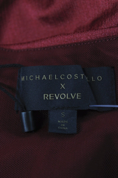 Michael Costello x Revolve Women Bodycon Red Square Neck Longsleeve Dress Size S