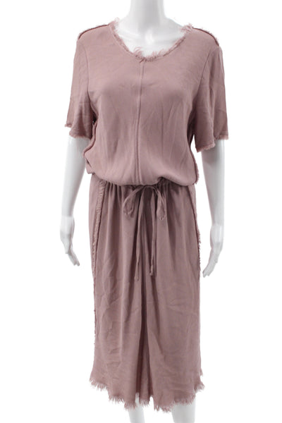 Raquel Allegra Women Pink Bohemian V-Neck Jumpsuit Rayon Mid-Calf Size 3